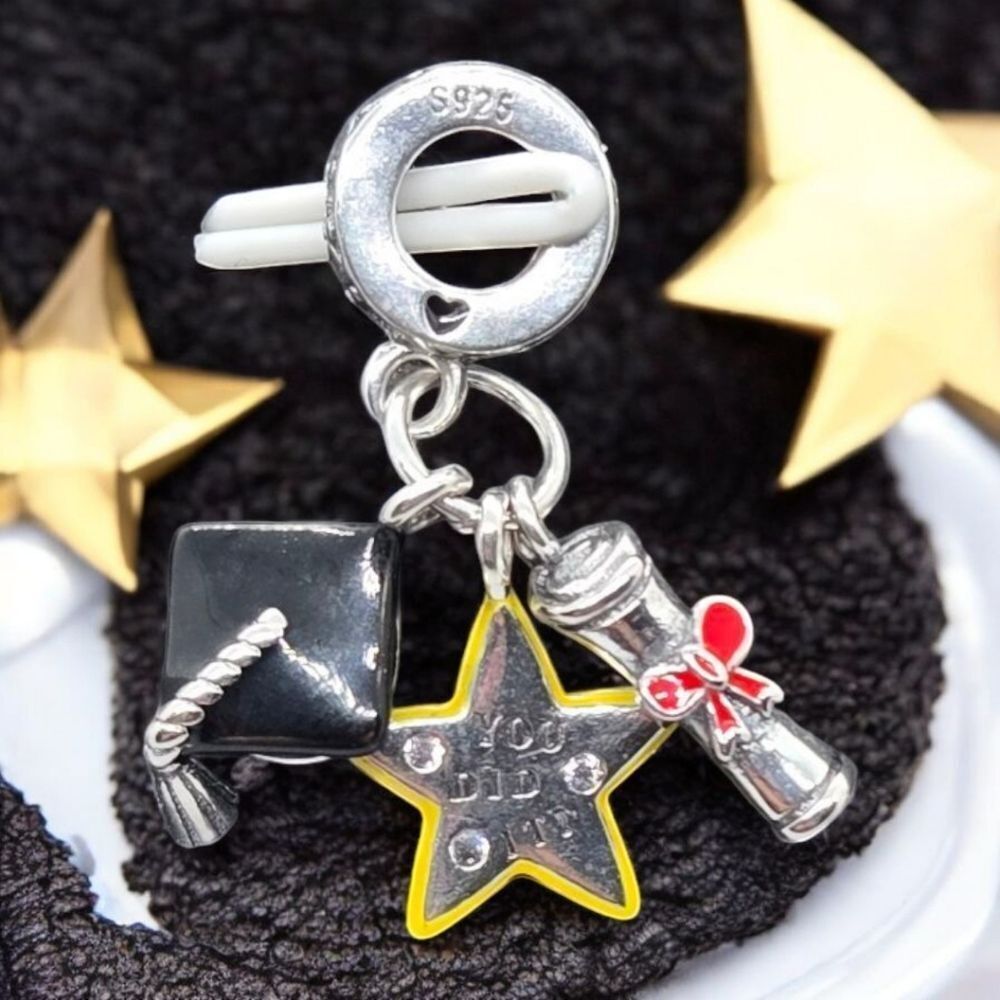 Graduation Charm S925 Sterling Silver Diploma Star Dangle Bracelet Graduate Gift